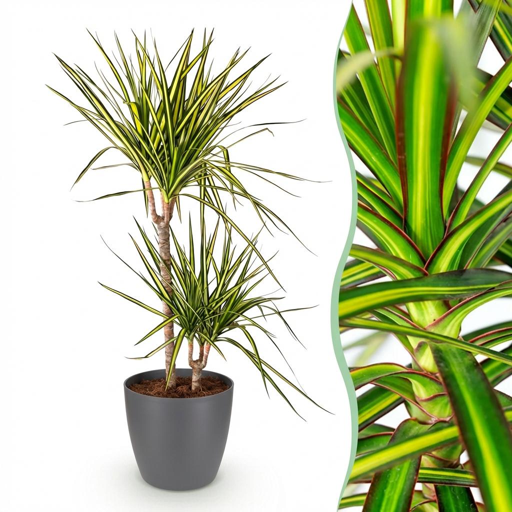Green BoutiQ - Kamerplanten - Dracaena Sunray - Drakenbloedboom - Weinig onderhoud - Groen - 1 Plant - met Potter Grijs - Pot 21cm - Hoogte 90-100cm