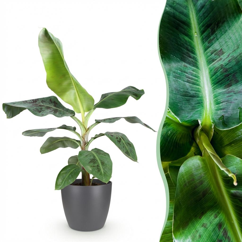 Green BoutiQ - Kamerplanten - Musa acuminata Dwarf Cavendisch - Bananenplant - Weinig onderhoud - Groen - 1 Plant - met Potter Grijs - Pot 21cm - Hoogte 70-75cm