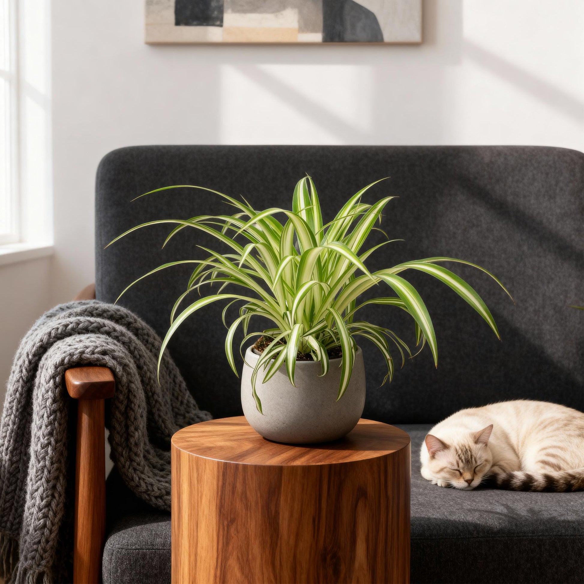 Green boutiQ - Kamerplant - Chlorophytum comosum Variegatum - Kattengras - Huisdiervriendelijk - Bont - 4 Planten - Pot 12cm - Hoogte 25-30cm