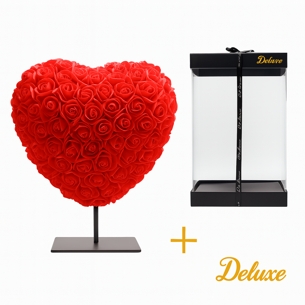 Hart DELUXE op standaard 15cm - rood foam - in luxe cadeauverpakking 15 cm