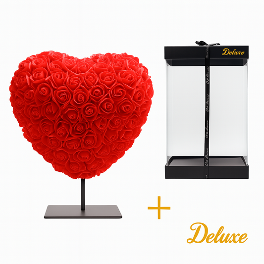 Hart DELUXE op standaard 15cm - rood foam - in luxe cadeauverpakking 15 cm