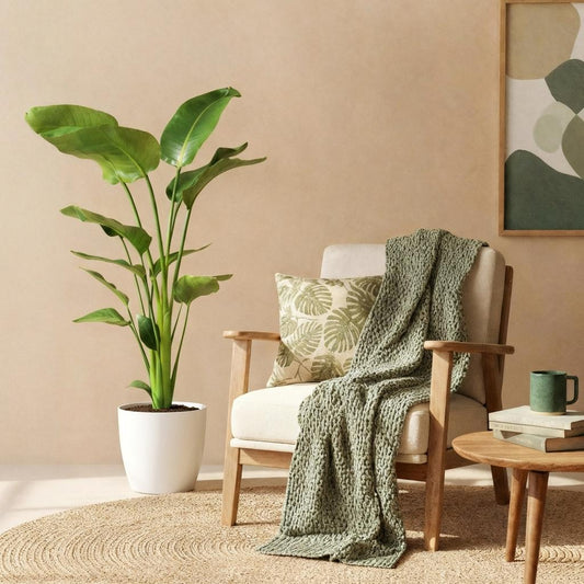  - Kamerplanten - Strelitzia Nicolai - Paradijsvogelbloem - Weinig onderhoud - Groen - 1 Plant - met Potter Wit - Pot 21cm - Hoogte 110-120cm