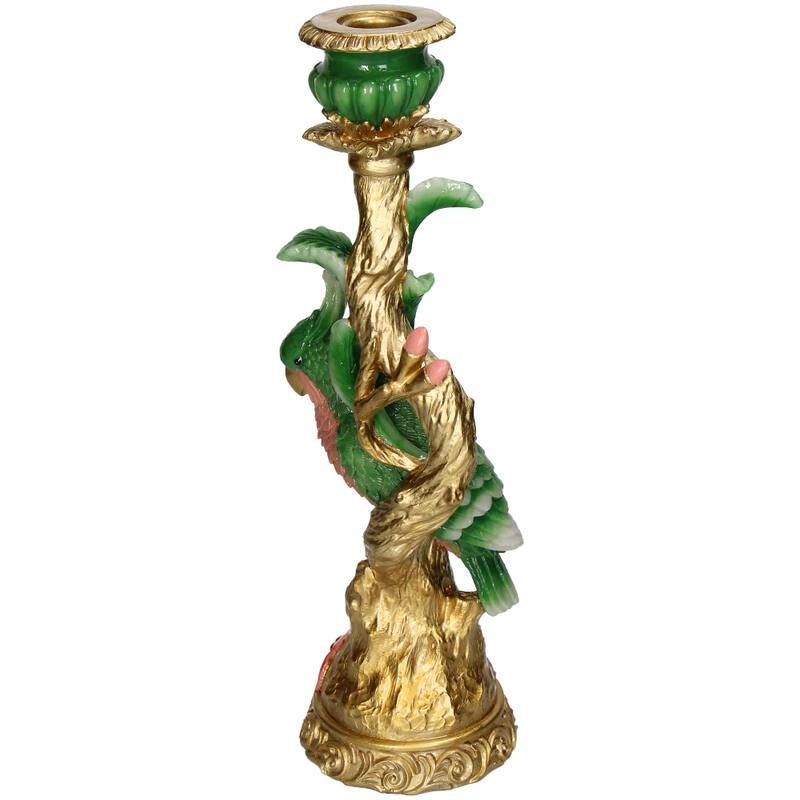 Kleurrijke Vogel Kandelaar van Polyresine - Groen