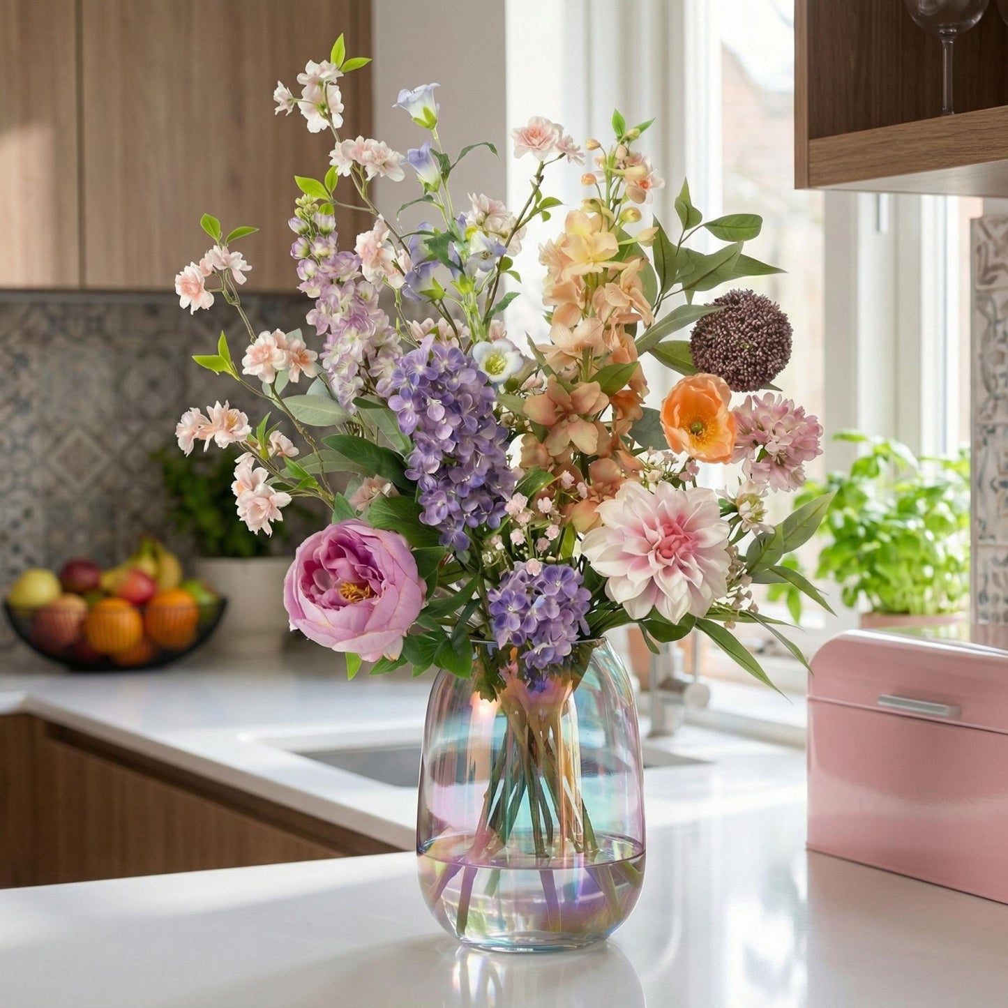 Kunstbloemen Boeket - Pastel Meadow Deluxe - Real Touch - 15 Stelen - ↑ 100 cm
