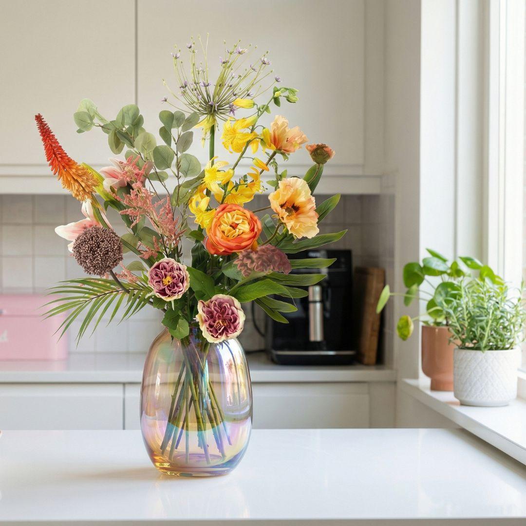 Kunstbloemen boeket - Amber Peach Deluxe - Real Touch - 12 stelen - ↑ 105 cm