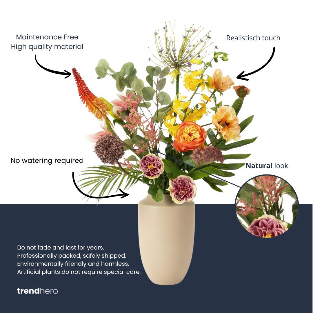 Kunstbloemen boeket - Amber Peach Deluxe - Real Touch - 12 stelen - ↑ 105 cm