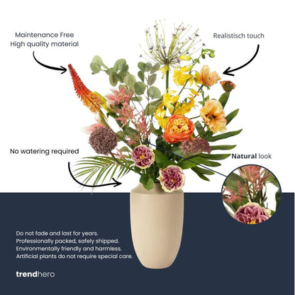 Kunstbloemen boeket - Amber Peach Deluxe - Real Touch - 12 stelen - ↑ 105 cm