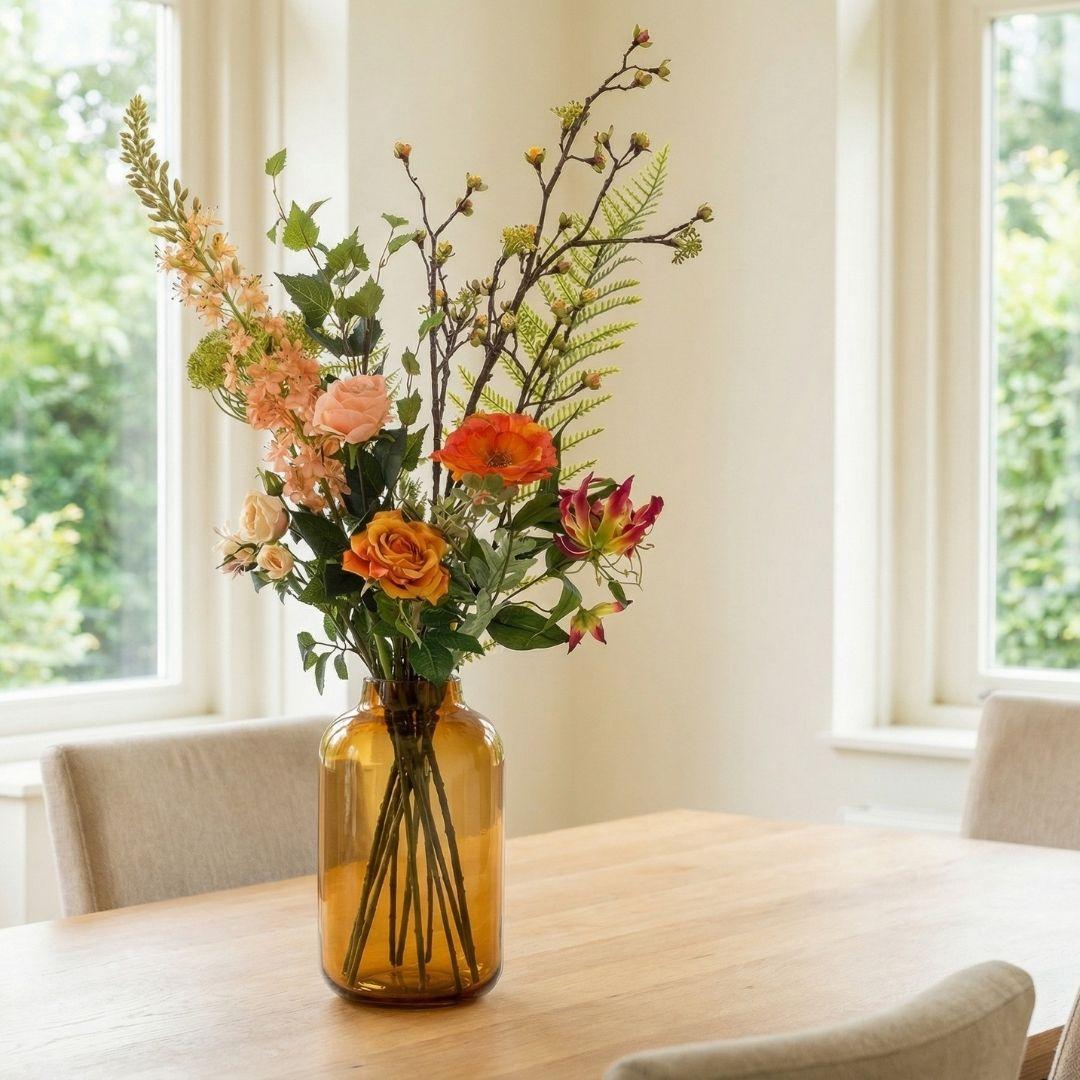 Kunstbloemen boeket - Amber Peach Deluxe - Real Touch - 12 stelen - ↑ 105 cm